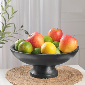 <b>Wooden</b> Black <b>Fruit</b> Bowl Mango Wood Pedestal Bowl for Kitchen Counter Tabletop Decor Bowl Large <b>Wooden</b> <b>Fruit</b> Display Footed Stand - Product Image 4