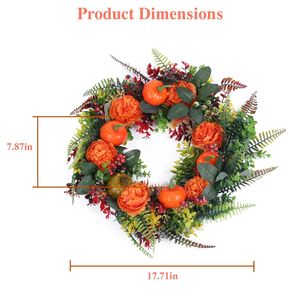 Couronne d'automne de 17,71 pouces avec feuilles mélangées, citrouilles, baies et fleurs pour décoration intérieure et extérieure, Halloween, fenêtre, mur, porte d'entrée - Product Image 5