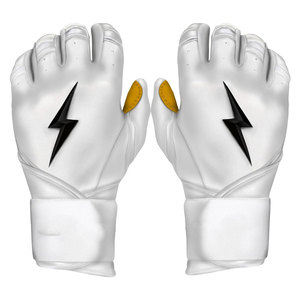 White Leather Batting Gloves Black Lightning Design <b>Padded</b> Pull Unisex Adult Training Gloves Right-Handed XXL/XL Eco-Friendly - Product Image 1