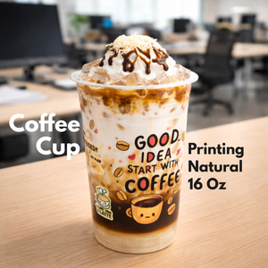 แก้วพลาสติก PP พิมพ์ลายกาแฟ ขนาด 16 ออนซ์ ทรงกลม พร้อมฝาปิด สำหรับเครื่องดื่มกาแฟเย็น - Product Image 6