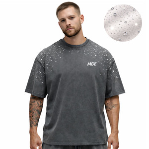 เสื้อยืดคุณภาพสูงทรงโอเวอร์ไซส์ ล้างสีแบบแอซิด แต่งลายเพชร เสื้อผู้ชาย ผ้าฝ้ายพรีเมียม GSM สูง สตรีทแวร์ รับทำโลโก้ตามสั่ง MOQ ต่ำ - Product Image 1