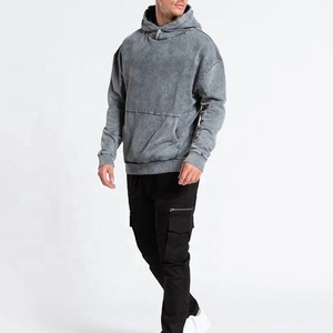 Sweat-shirt à capuche personnalisé en coton épais 100% délavé à l'acide, coupe oversize, style rétro streetwear pour homme - Product Image 4