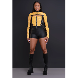 Manteau court en cuir PU pour femme, style motard, nouvelle mode, élégant, printemps-automne, avec empiècements - Product Image 2