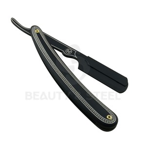 Premium Silver and Black Straight Edge <b>Razor</b> Star Pattern Handle Durable Shavette for Precision Men Beard Trimming - Product Image 3