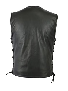 Chaleco sin mangas de cuero negro para hombre con bolsillos con cremallera, cordones laterales, estilo motociclista, patchwork, para todas las estaciones, marca Guruna - Product Image 3