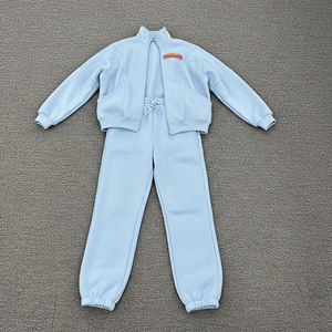 <b>Cheap</b> Price <b>Women's</b> Light Blue 2 Piece Fleece Tracksuit Set Full Sleeve Stand Collar Casual All Seasons Solid Color <b>Joggers</b> - Product Image 1