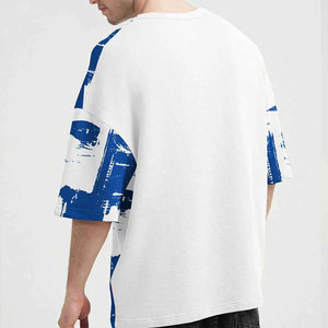 Camiseta con Estampado Geométrico Azul y Blanco, Informal, Talla Grande, de Algodón Jersey, Moderna, para Hombre, con Estampado, Estilo Elegante - Product Image 6