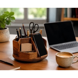 Mango Wood Rotating <b>Desk</b> Organizer with Phone Dock | Wholesale India - Product Image 3