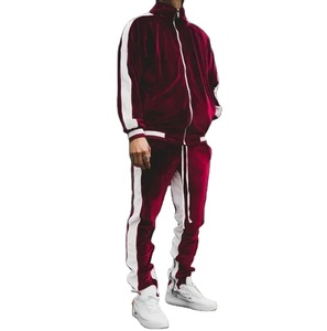 <b>Vintage</b> Velvet Sets Men's Fashion Splice Stand Collar Zipper Tops and Sport <b>Pants</b> Two Piece Set Men Casual Tracksuit Outfit - Product Image 3