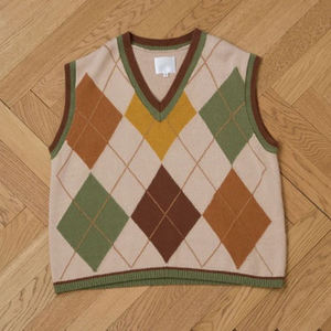 Gilet sans manches en tricot Argyle à col en V, motif multicolore, chaud pour l'automne, style décontracté, vente chaude - Product Image 6