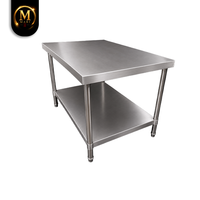 Table de travail de qualité supérieure, grande capacité, finition mate brossée, 2 niveaux, pieds réglables, acier inoxydable, cuisine commerciale