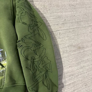 Sudadera con Capucha para Hombre, Color Verde Oliva, 100% Algodón, Felpa, Corte Regular, Color Sólido, Transpirable, Secado Rápido, Ecológica, Informal de Invierno - Product Image 3