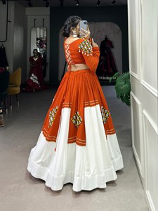 Lehenga Choli de Rayón Puro Premium para Mujer, con Detalles Tradicionales de Gamthi y Gota Patti, 6 Metros, Estilo Étnico para Bodas y Fiestas - Product Image 4