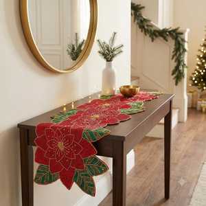 Hand Knitted Poinsettia <b>Table</b> <b>Runner</b> Red Green Christmas for Holiday <b>Dining</b> Dcor Home Polyester/Cotton Embroidered Mohammad - Product Image 2