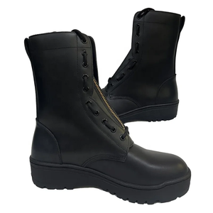 Botas de Motociclista de Cuero Negro para Hombre, Altura Media, Impermeables, para Invierno, Deportes al Aire Libre, con Cierre de Cremallera y Botón - Product Image 5