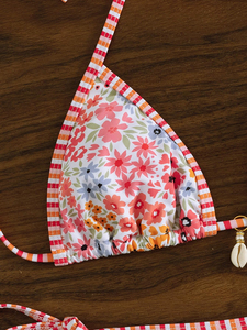 Ensemble de bikini sexy 2 pièces avec haut à larges bretelles, imprimé floral, maillot de bain à col en V et bas taille basse à nouer dans le dos - Product Image 5