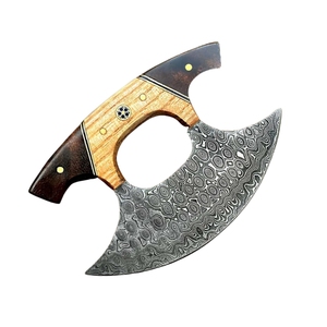 Cuchillo Ulu, cuchillo cortador de pizza de acero damasco forjado a mano de 6 pulgadas con mango de madera antideslizante, cuchillo picador de alimentos y ensaladas de primera calidad. - Product Image 1