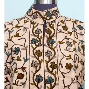 Veste en cotisse à col mandarin brodée de fleurs, doublure en coton faite à la main, écologique, respirante, séchage rapide, été automne, vintage - Product Image 3