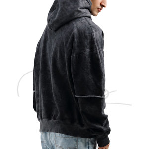 Sweat à capuche surdimensionné personnalisé pour homme, 100 % coton molletonné, effet vieilli, avec poche, lavage printanier - Product Image 2