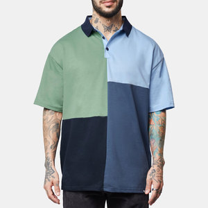 Polo de Algodón con Bloques de Color para Hombre, Manga Corta, Estilo Casual Oversize, Ropa de Moda para Adultos - Product Image 1