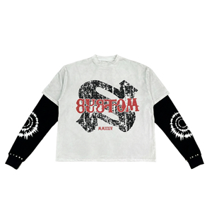 Camiseta de Manga Larga para Hombre, Estilo Cropped, de Doble Capa, con Estampado Personalizado, Lavado Ácido, Tejido Waffle, de Gran Gramaje - Product Image 2