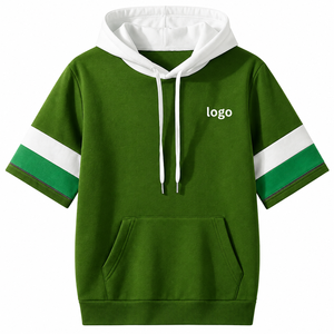 <b>Men's</b> <b>Pullover</b> Cotton Fleece Short Sleeve Hoodie Casual Comfortable Lightweight Hooded Sweatshirt Basic Cotton Blended Hoodie - Product Image 6