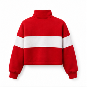 Sudadera Corta Personalizada Roja Escarlata para Mujer, Estilo Urbano, con Media Cremallera, de Felpa Francesa - Product Image 3