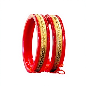 Paire de bracelets Pola en or massif 22 carats, rouges, traditionnels, style Bengali, avec laminage d'or, bijoux pour femmes, 2,830g, or certifié - Product Image 1