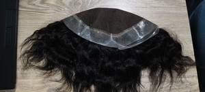 Prothèse capillaire naturelle noire ondulée en cheveux humains, base en dentelle et PU, nouée à la main pour hommes - Product Image 3
