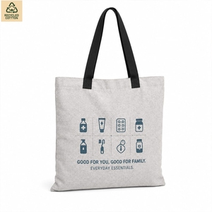Sac fourre-tout en coton recyclé mélangé avec logo personnalisé, 220 GSM, gris, sac de shopping promotionnel, poignées noires, vente en gros, fabricant OEM ODM - Product Image 1