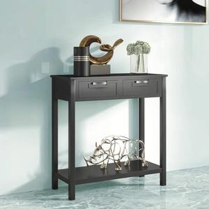 Mesa Consola Moderna de Hierro Negro con Dos Cajones y Tiradores Plateados, Estante Inferior, Mueble Pequeño para Entrada o Sala de Estar - Product Image 6