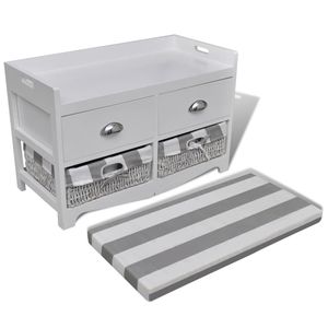 Panca porta-porta-porta-porta-ingresso a 2 cassetti bianca con cuscino per mobili da soggiorno - Product Image 4