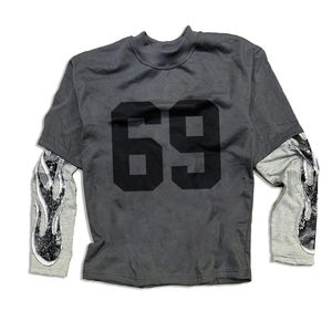 T-shirt décontracté à manches longues double couche 100 % coton 260 g/m² pour homme, vierge pour impression, en promotion - Product Image 1