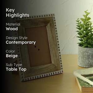 Rustic Wooden Photo <b>Frame</b> Rectangle Vertical Tabletop Decor With Beaded Edge <b>Design</b> - Product Image 5