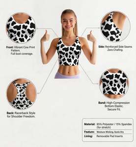 Soutiens-gorge de sport pour femmes, dos nageur, imprimé léopard, pour gym et yoga, anti-bactérien, séchage rapide, léger, respirant, extensible dans quatre directions - Product Image 6