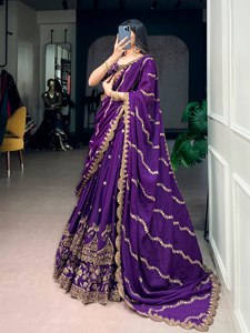 Lehenga Choli de Seda Natural al por Mayor para Bodas con Lentejuelas, Bordado de Hilo y Doble Cancan, Suministro a Granel desde India - Product Image 2