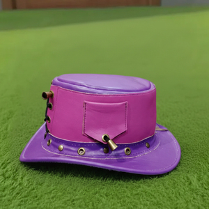 Premium quality custom made Handmade Leather Steampunk Top Hat Purple & Lilac Lace Corset Design - Product Image 2