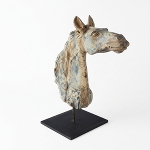 Soporte de metal con cabeza de toro de madera artesanal, escultura rústica tribal, pieza decorativa para mesa, adorno para el hogar - Product Image 1