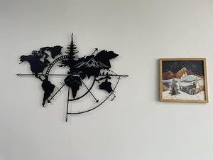 Décoration murale en métal de la carte du monde, découpe laser, design minimaliste, forme irrégulière, faite à la main, pour la maison ou le bureau, à suspendre au mur - Product Image 6