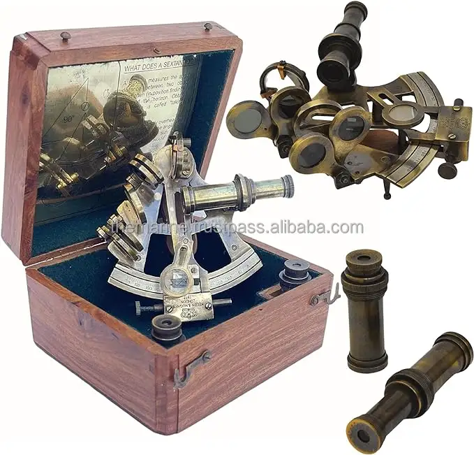 5 inch Nautical Antique Marine Brass Sextant Vintage Style Ship History Sextant in Hardwood Wooden Gift Box