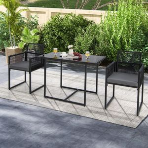 Set da Pranzo per Esterni 3 Pezzi con Schienale Pieghevole e Cuscini per Balcone e Giardino - Product Image 3