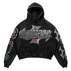 Sweat à capuche pour homme en molleton de coton et polyester 420 GSM, délavé à l'acide, noir, épais, avec logo personnalisé imprimé en silicone et sérigraphie - Product Image 3