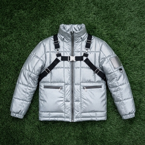 Chaqueta acolchada metálica para hombre, cuello alto, diseño de arnés acolchado, con cremallera, chaqueta de invierno, OEM, ODM, venta al por mayor - Product Image 6