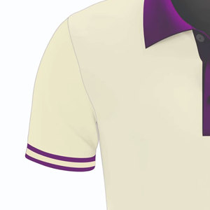Polo pour homme avec col et poignets rayés violets, manches courtes, style décontracté en tricot, couleur unie, coupe classique - Product Image 2
