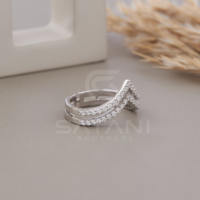 Bague Chevron Double V en Or 10K pour Femme, Minimaliste, Empilable, Bande de Pouce, Logo Personnalisé