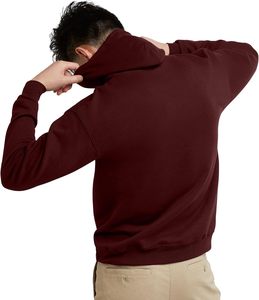 เสื้อฮู้ดดี้ผู้ชายสีแดงเลือดหมู ทรงปกติ ผ้าฝ้ายถัก สวมใส่สบาย สีพื้น มีกระเป๋าหน้า แบบเรียบๆ สามารถสั่งทำได้ - Product Image 2