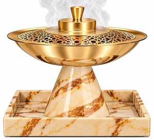 Handmade for Multipurpose perforated <b>Top</b> Oud Burner Trio <b>Set</b> in Natural Marble Material Customized Resin Incense Burner - Product Image 2
