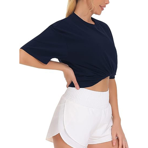 Camisetas de Algodón Lisas de Cuello Redondo y Hombros Caídos para Mujer, Tallas Grandes, Venta al por Mayor - Product Image 3