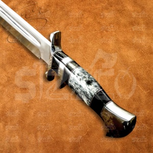 Cuchillo Bowie OEM personalizado hecho a mano con mango de espiga completa, color hueso, acero D2, punta de clip, cuchillo de caza con funda de cuero - Product Image 5