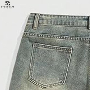 Shorts en jean droits pour hommes, taille haute, style streetwear décontracté, 100 % coton, délavés, pour l'été 2026 - Product Image 2